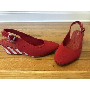 Vivaia Almond-Toe Ruby Red Stripe Tamia Slingback Wedge Pro Heel Sandal 39.5 8.5